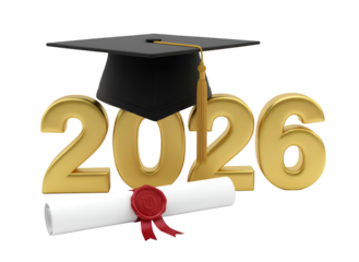 2026 Graduation Cap, Diploma & Golden Numbers. Academic Success, Future Achievement Celebration on white background Isolated on Transparent Background
