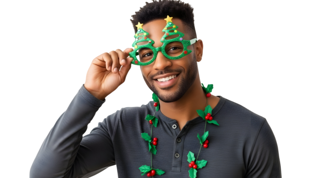 Christmas Man Celebration Holiday Xmas Tree Glasses Holly Festive Fun - Powered by Adobe