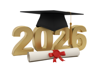 2026 Graduation Cap, Golden Year Numbers & Diploma. Academic Commencement & Future Success. on white background Isolated on Transparent Background