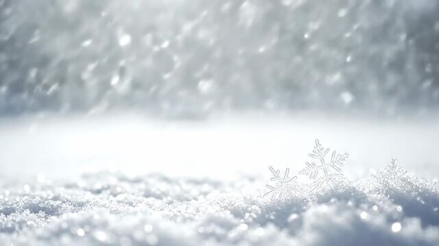 Winter Wonderland Snowfall with Snowflakes Falling and Drifting on a Pristine Snow Layer and Background or White Field no comma at the end