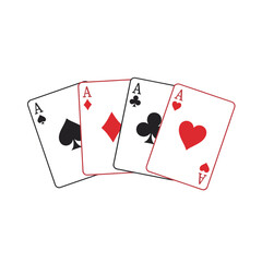 Obraz premium Four Aces Playing Cards Displayed in a Fan Shape on a Black Background Illustrating a Winning Hand in Poker or Gambling