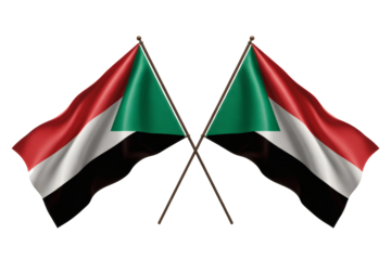 Two crossed Sudan flags waving proudly, symbolizing national pride and unity, perfect for celebrating Sudanese culture and events