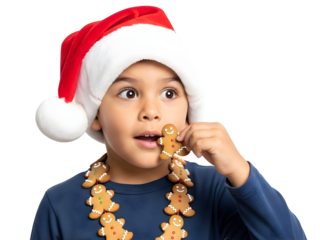 Cute Child Enjoys Christmas Gingerbread Man Cookie Festive Season Celebration