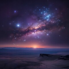 Stunning Night Sky with Vibrant Milky Way Galaxy Above Serene Mountain Landscape at Twilight
