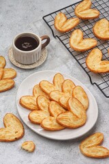 Puff pastry cookies palmier or elephant ears, caramelized and crunchy pastry.

