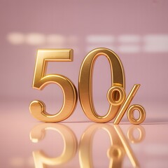 Luxurious Gold Number 50 Typography on Soft Pink Background for Birthday or Anniversary Celebration Theme
