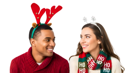 Christmas Couple Reindeer Antlers Snowflake Headband Holiday Fun Festive