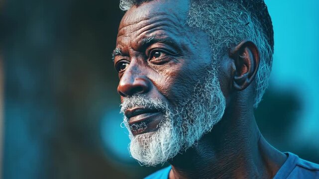 Portrait of an Elder: An insightful portrait of an elder man, his weathered face etched with stories, gazes thoughtfully into the distance, emanating wisdom and serenity.