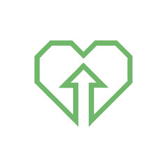 Obraz premium Heart shaped growth arrow icon symbolizing progress love and positive direction perfect for expressing brand values of care and forward-thinking strategy.