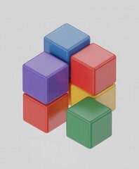 Obraz premium Colorful 3D Cubes Arrangement Featuring Red, Green, Blue, and Purple Blocks in Modern Geometric Abstract Design 