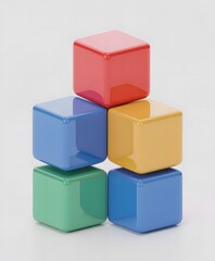 Obraz premium Colorful 3D Cubes Arrangement Featuring Red, Green, Blue, and Purple Blocks in Modern Geometric Abstract Design 