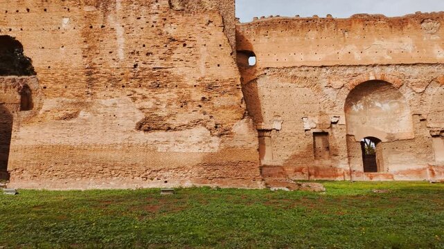 The ruins of the Baths of Caracalla, Rome, Italy, dating back to 212 AD, under the emperors Septimius Severus and Caracalla