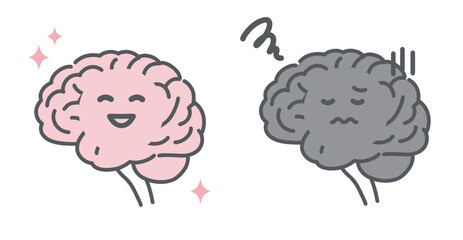 健康な脳と不調な脳の比較イラスト（キャラクター・メンタルヘルス）