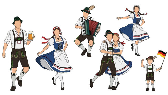 Celebrate Oktoberfest joyfully with vibrant Bavarian couples dancing and enjoying traditional beer and music