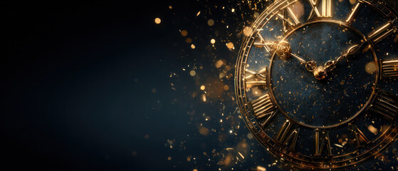 New Year countdown clock with golden sparkles
