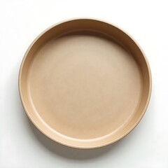 Empty Beige Round Ceramic Bowl on White Background