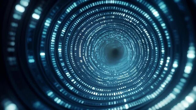 Digital Tunnel of Data: A captivating visual of a digital tunnel, formed by concentric circles of data, creating an immersive journey into the heart of technology.