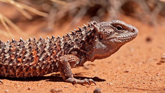 Close-up of a Spiny-tailed Lizard in its natural habitat showcasing its unique scales and desert environment.
