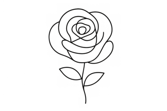 Rose line art drawing, romantic minimalist flower illustration for love, beauty, nature and delicate design on transparent background - Powered by Adobe