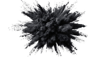 Black powder explosion cloud bursting, abstract smoke, dust particles scattering, energy impact, transparent background