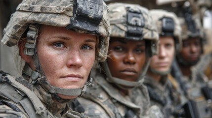 Group of soldiers in uniform sitting together during a mission outside in a military zone