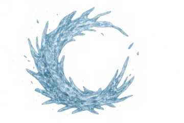Water splash motion graphic forming a spiral wave ring on transparent background, dynamics of liquid, fluid element