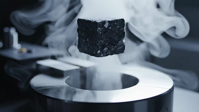 Quantum Levitation: Superconductor Floating Above Magnetic Field with Liquid Nitrogen Vapor.
