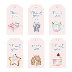 Watercolor Thank You Gift Tags Set with Sweet Winter Treats