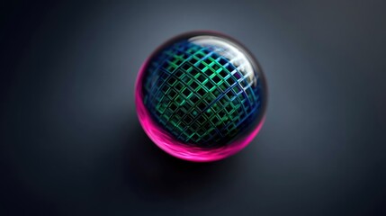 Abstract Glass Sphere with Glowing Grid on Dark Background