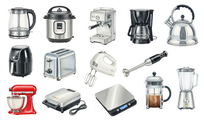 Watercolor Collection of Modern Kitchen Appliances and Gadgets
