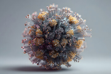 Detailed 3D model of a virus with intricate structures and colors, showcasing scientific visualization techniques
