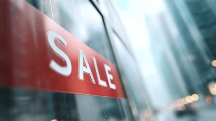 Large red sale sign displayed in the window of an online store, creating a sense of urgency and excitement for potential shoppers