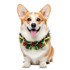 Cute Corgi Puppy Dog Festive Christmas Wreath Holiday Pet Portrait