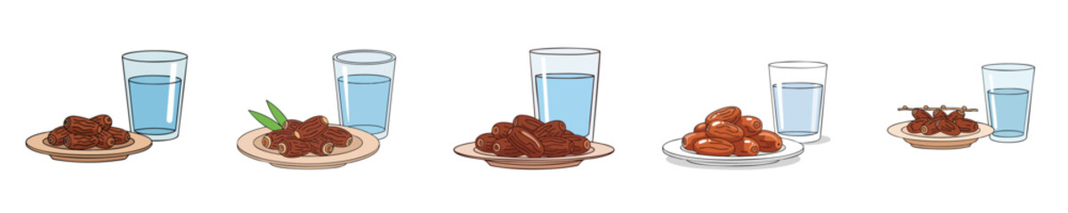 Dates Water Illustration Flat Vector Fresh Sweet Dates