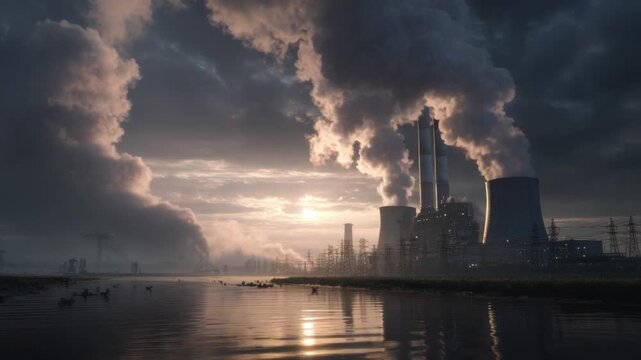 Industrial Clouds:  Heavy, billowing clouds of smoke rise from an industrial plant set against a moody, overcast sky. It&rsquo;s a striking visual commentary on environmental impact.