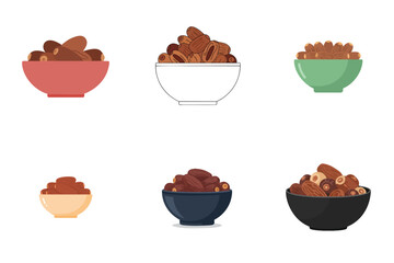 Dates Bowl Selection Flat Vector Fresh Dried Sweet Date Fruit