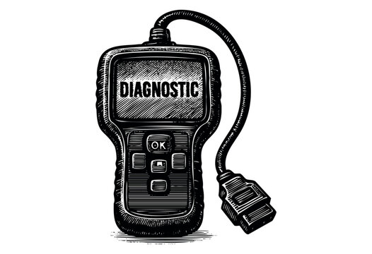 A Woodcut Style Illustration of a Car Diagnostic Scan Tool With a Cable &mdash; Stock Illustration.