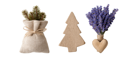 Rustic Holiday Decor with Lavender, Pine Sprigs and Wooden Ornaments