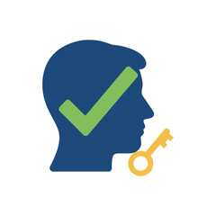 problem solving skills profile of person visualizing solutions with a tick concept illustrating finding answers and key strategies successful thinking