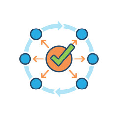 process optimization cycle central checkmark connecting multiple steps for efficiency conveying progress and workflow management suitable for business presentations.