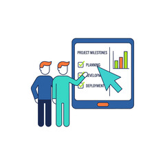 project milestones on tablet team collaboration planning  deployment progress using digital tools for presentations and project management solutions