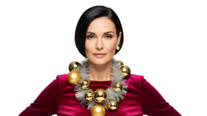 Stylish Woman Christmas Balls Garland Gold Decoration New Year Celebration