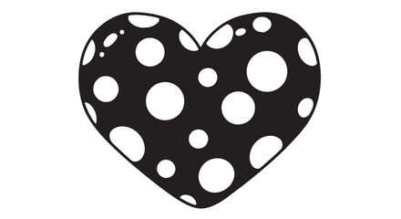 Polka Dot Black Heart Graphic with White Spots in Minimal Monochrome Style.