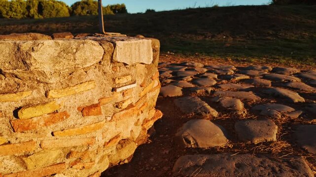 The decumanus maximus in Ostia Antica, the old port of Rome, Lazio, Italy, dating back to the 7th century BC