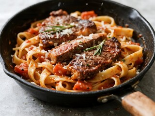 Juicy Garlic Butter Steak Pasta with Parmesan Linguine