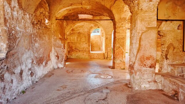 The ruins of Ostia Antica, the old port of Rome, Lazio, Italy, dating back to the 7th century BC