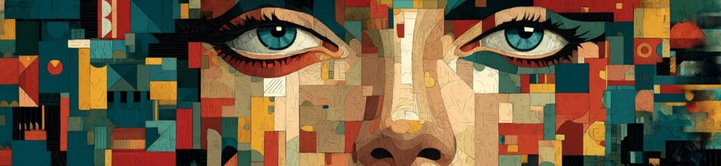 Obraz premium a colorful abstract art piece depicting a face of a horse surrounded by geometric patterns in various colors