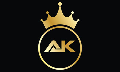 abstract creative golden gradient AK crown letter logo.