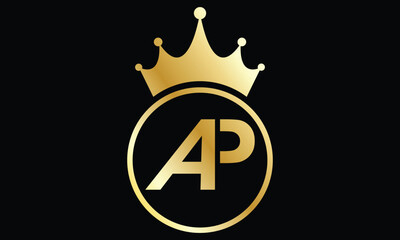 abstract creative golden gradient AP crown letter logo.