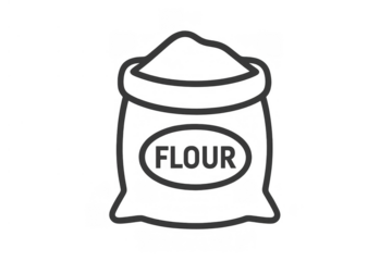 Flour sack icon outlining a bag of white powder, essential for baking and cooking food. Transparent background